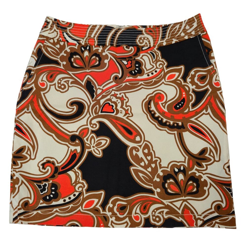 Merona Womens 8 Pencil Skirt Paisley Print Multicolor Lined Zip Closure Pocket